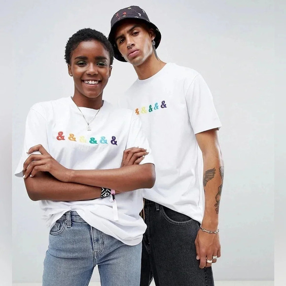 ASOS DESIGN x GLAAD Unity Embroidered White Cotton T-Shirt Unisex Small - Picture 1 of 12